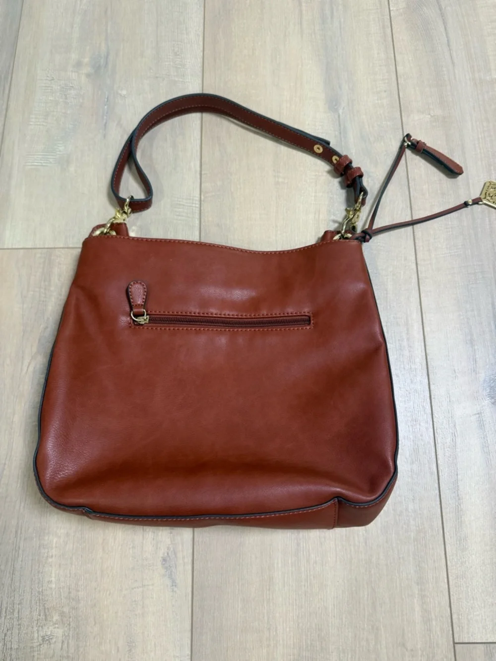 Nanette Lepore Brown Trim Shoulder Bag with Multicolor Embroidered Panel